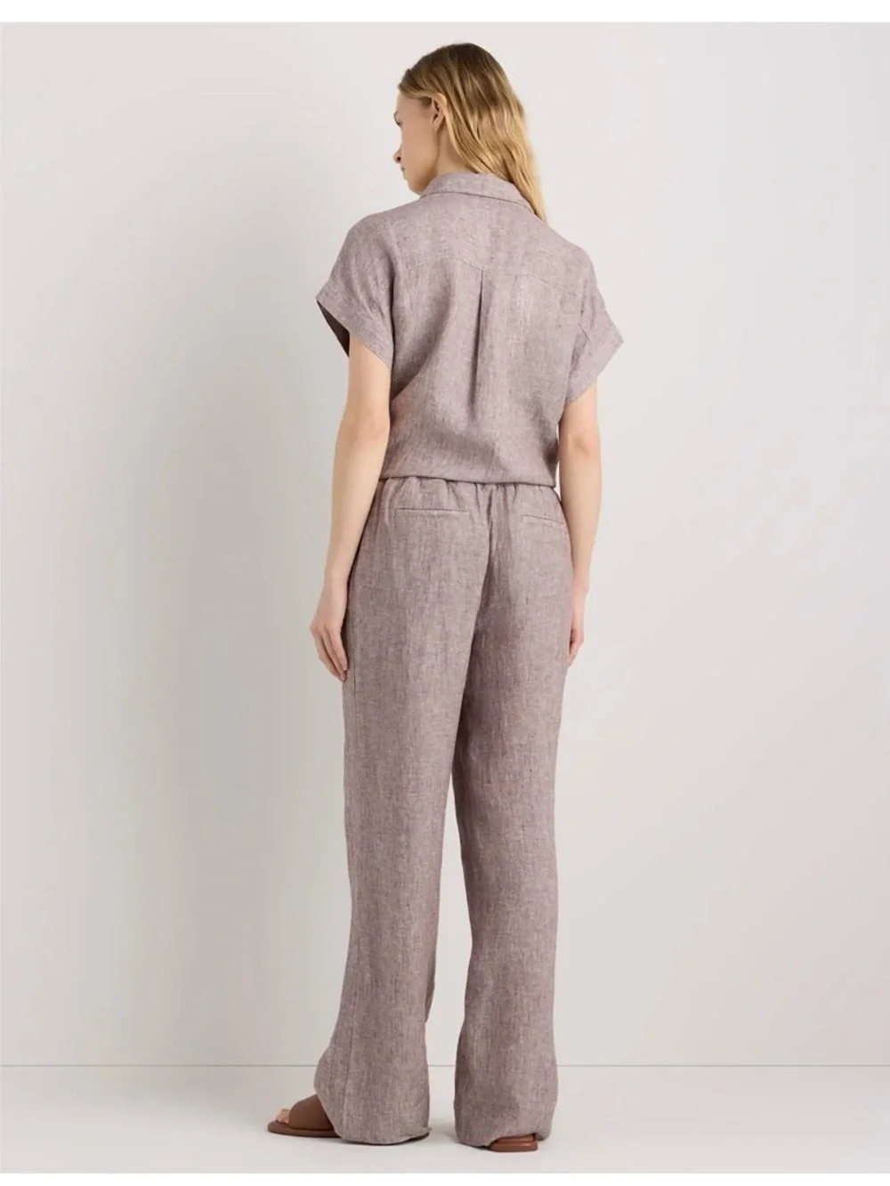 Quince European Linen Wide Leg Pants Taupe Brown sz XL